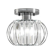 1-Light Dazzled Crystal Round Mini Cage Chrome Semi Flush Mount