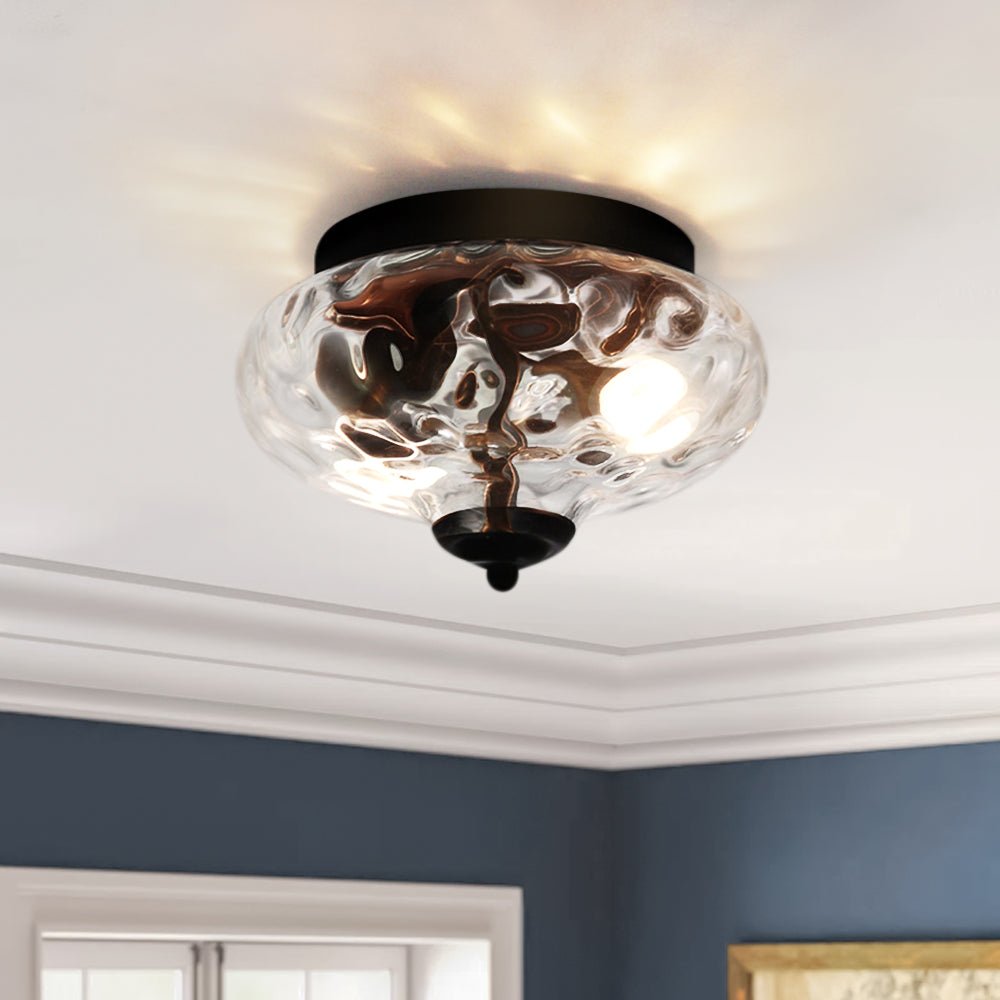 2-light Industrial Glass Flush Mount Light
