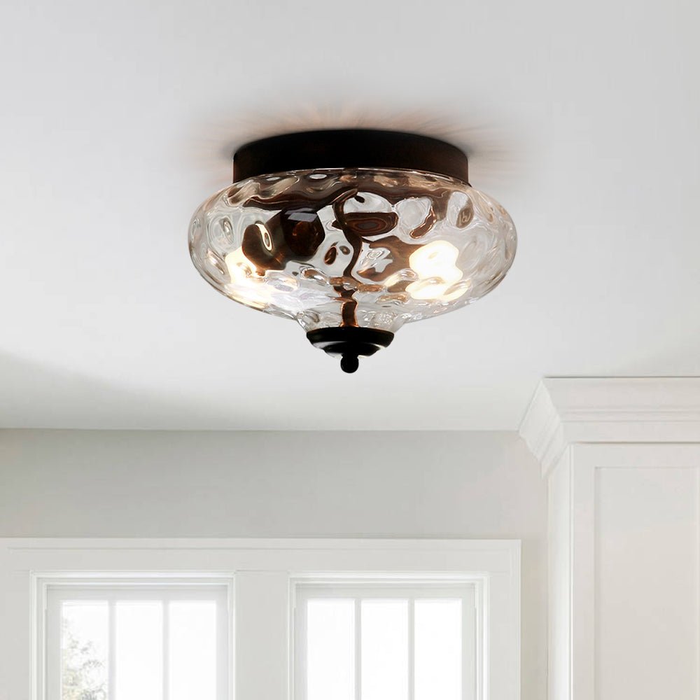2-light Hammered Glass Flush Mount Ceiling Light