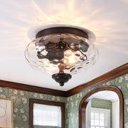 2-light Hammered Glass Flush Mount Ceiling Light