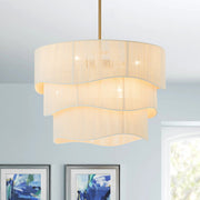 3-Tier Beige Woven Thread Drum Pendant Light