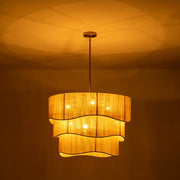 3-Tier Beige Woven Thread Drum Pendant Light