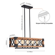 5-Light Wood Box Rectangle Chandelier Modern Farmhouse