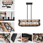 5-Light Wood Box Rectangle Chandelier Modern Farmhouse