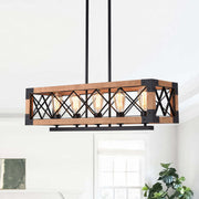 5-Light Wood Box Rectangle Chandelier Modern Farmhouse