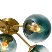 Bloom Brass Blue Glass Bubble Semi Flush Chandelier