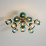 Bloom Brass Blue Glass Bubble Semi Flush Chandelier