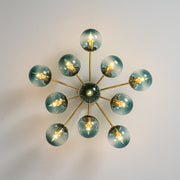 Bloom Brass Blue Glass Bubble Semi Flush Chandelier