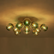 Bloom Brass Blue Glass Bubble Semi Flush Chandelier