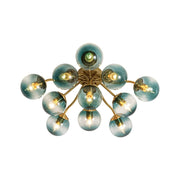Bloom Brass Blue Glass Bubble Semi Flush Chandelier