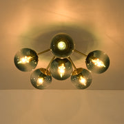 Bloom Brass Blue Glass Bubble Semi Flush Chandelier