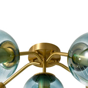 Bloom Brass Blue Glass Bubble Semi Flush Chandelier