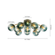 Bloom Brass Blue Glass Bubble Semi Flush Chandelier