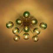 Bloom Brass Blue Glass Bubble Semi Flush Chandelier