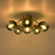 Bloom Brass Blue Glass Bubble Semi Flush Chandelier