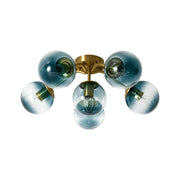 Bloom Brass Blue Glass Bubble Semi Flush Chandelier