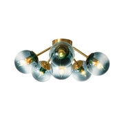 Bloom Brass Blue Glass Bubble Semi Flush Chandelier