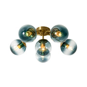Bloom Brass Blue Glass Bubble Semi Flush Chandelier