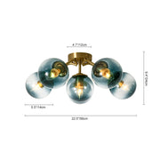 Bloom Brass Blue Glass Bubble Semi Flush Chandelier