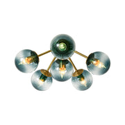 Bloom Brass Blue Glass Bubble Semi Flush Chandelier