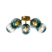 Bloom Brass Blue Glass Bubble Semi Flush Chandelier