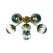 Bloom Brass Blue Glass Bubble Semi Flush Chandelier