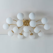 Bloom Brass Frosted Glass Bubble Semi Flush Chandelier