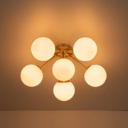 Bloom Brass Frosted Glass Bubble Semi Flush Chandelier