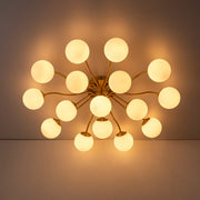 Bloom Brass Frosted Glass Bubble Semi Flush Chandelier