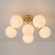 Bloom Brass Frosted Glass Bubble Semi Flush Chandelier