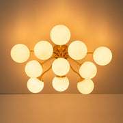 Bloom Brass Frosted Glass Bubble Semi Flush Chandelier