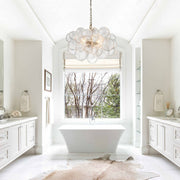 Brass Cluster Ribbed Glass Globe Bubble Chandelier