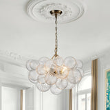 Brass Cluster Ribbed Glass Globe Bubble Chandelier