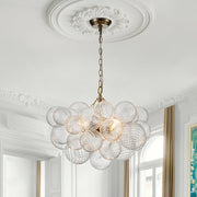 Brass Cluster Ribbed Glass Globe Bubble Chandelier