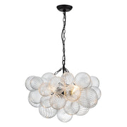 Brass Cluster Ribbed Glass Globe Bubble Chandelier