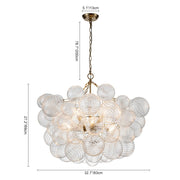 Brass Cluster Ribbed Glass Globe Bubble Chandelier