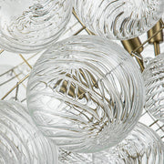Brass Cluster Ribbed Glass Globe Bubble Chandelier