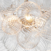 Brass Cluster Ribbed Glass Globe Bubble Chandelier