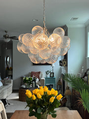 Brass Cluster Ribbed Glass Globe Bubble Chandelier