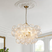 Brass Cluster Ribbed Glass Globe Bubble Chandelier