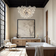 Brass Cluster Ribbed Glass Globe Bubble Chandelier