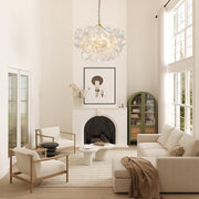 Brass Cluster Ribbed Glass Globe Bubble Chandelier