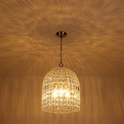 French Antique Brass Crystal Cage Chandelier