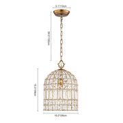 French Antique Brass Crystal Cage Chandelier