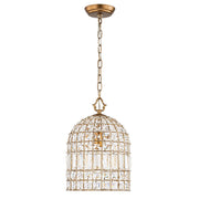 French Antique Brass Crystal Cage Chandelier