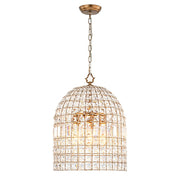 French Antique Brass Crystal Cage Chandelier
