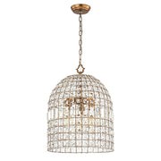 French Antique Brass Crystal Cage Chandelier