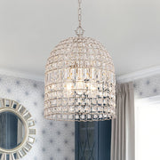 French Antique Brass Crystal Cage Chandelier