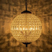 French Antique Brass Crystal Globe Chandelier