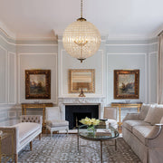 French Antique Brass Crystal Globe Chandelier